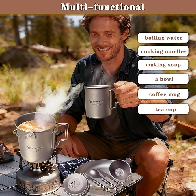 420ml Ultralight Titanium Tea Cup Coffee Mug With Lid Foldable Handle for Backpacking, Hiking Mountaineering