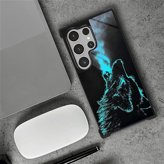 for Samsung Galaxy S26 Ultra Case,Graphic Design for Girl Boy Soft Silicone Hard Acrylic Shock Protection Designed for Samsung Galaxy S26 Ultra Blue Breathing Wolf Pattern