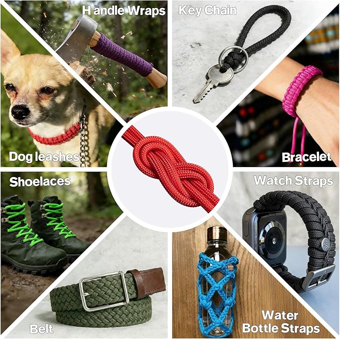 Paracord Rope 750 - Parachute para Cord 4mm 11 Strand Spool Rope Utility Nylon String for Outdoor Camping Survival Utility Tent Crafting DIY Projects - Red 100ft
