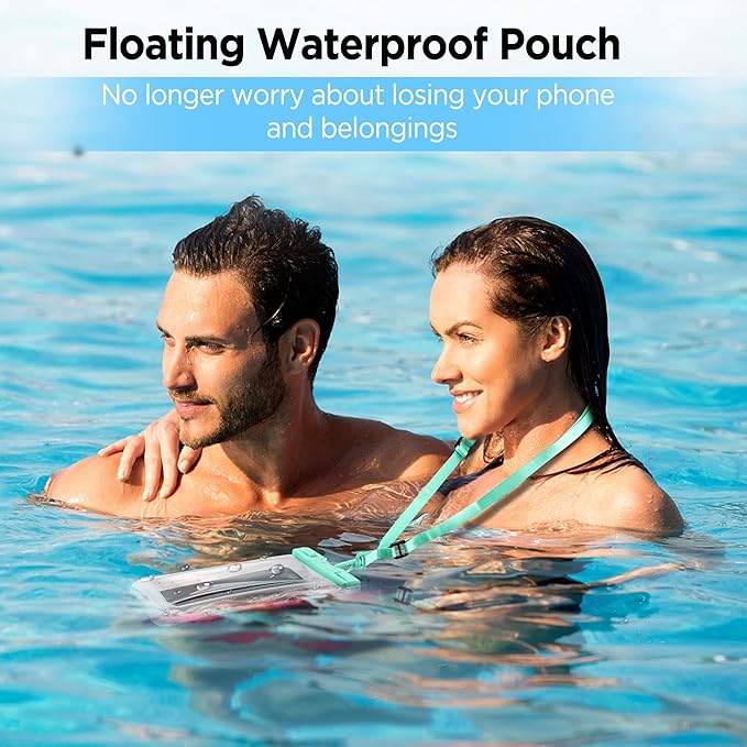 CACOE [Floatable] Floating Universal Waterproof Phone case 2 Pcs-Up to 7.0",Waterproof Phone Pouch with Adjustable Neck Lanyard,IPX8 Cellphone Dry Bags for Beach Pool Swimming（Blue+Pink）