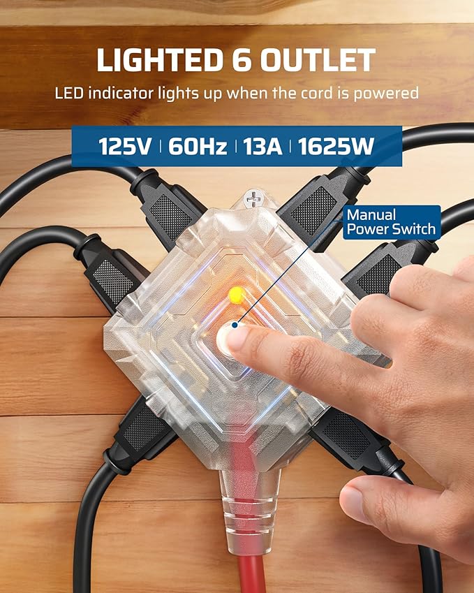 DEWENWILS 50FT Extension Cord Reel with 6 Grounded Outlets, Retractable Extension Cord Reel, 14/3C SJTOW, Twist-lock Stopper, 13A Circuit Breaker, Heavy Duty Power Cord, ETL Listed