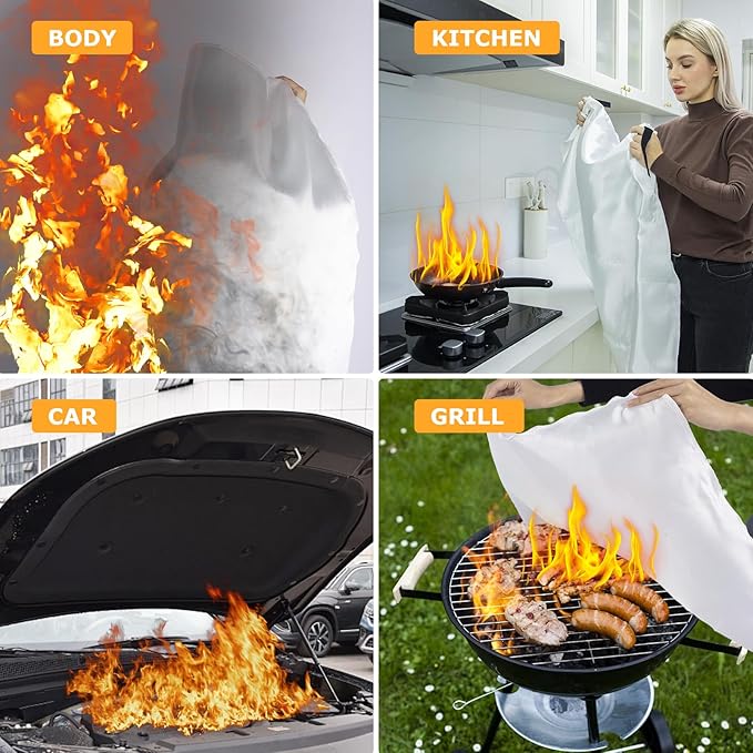 Emergency Fire Blanket, Flame Retardant Fire Blankets Emergency for Home, Kitchen, Car, Office, Grill (Fiberglass-2pack)