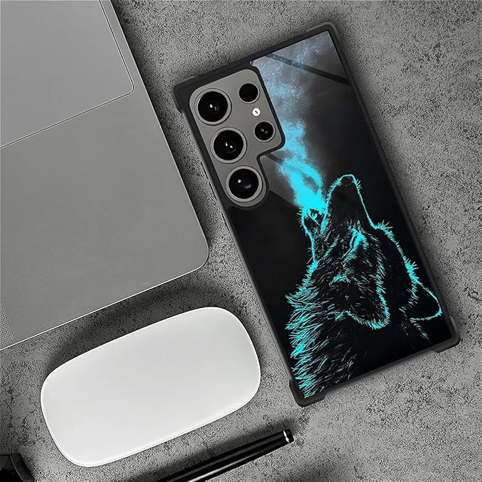 for Samsung Galaxy S24 Ultra Case, Blue Breathing Wolf Pattern Graphic Design Girl Boy Soft Silicone Hard Acrylic Shock Protection for Samsung Galaxy S24 Ultra