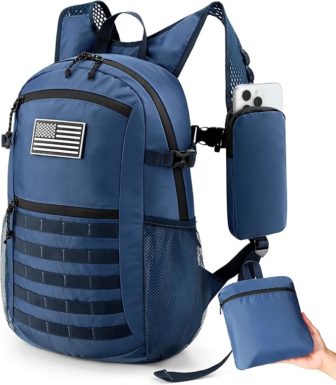 Small 20L Foldable Hiking Daypack for Men Women – Ultra Lightweight Tactical Packable Backpack for Travel, Camping Outdoor, Blue
