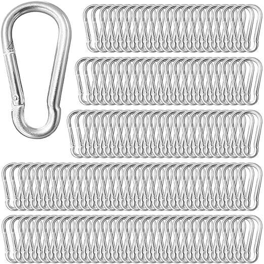 150 Pack 2.36" M6 Spring Snap Hook Carabiners - Heavy Duty Galvanized Steel Keychain Clips for Hammock, Swing, Camping, Hiking & Outdoor Gear (Sliver)