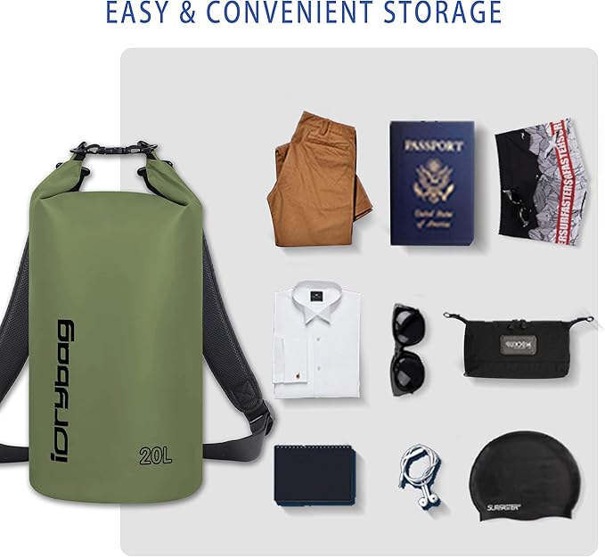 IDRYBAG Dry Bag for Kayaking Waterproof 2L/5L/10L/15L/20L, Small Dry Sack Waterproof Bag for Boating
