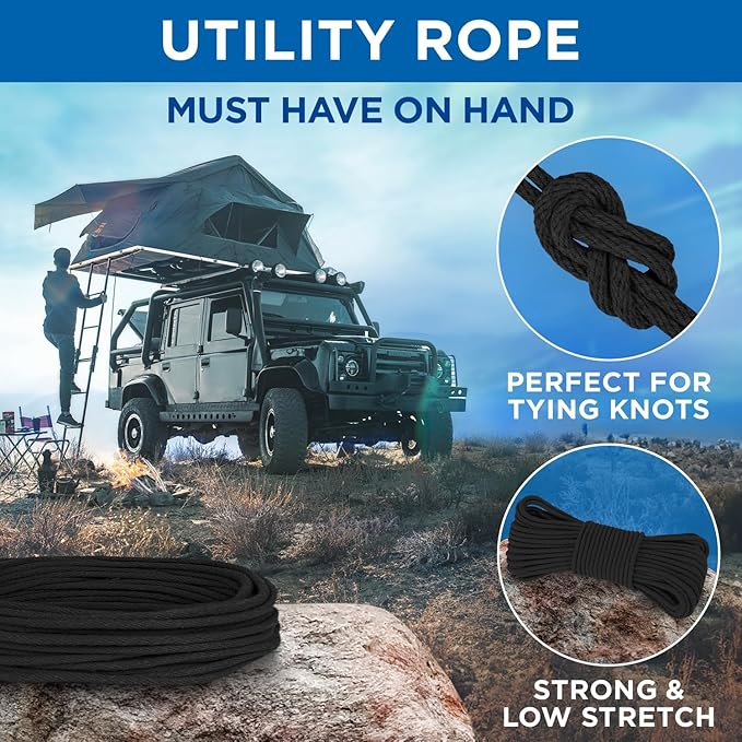 TECEUM Cotton Rope 3/16” (5 mm) – 300 FT – Strong All-Purpose Braided Rope – Natural Cotton – for Crafting, Сamping, Clothes Line, DIY, Indoor & Outdoor Use – Black