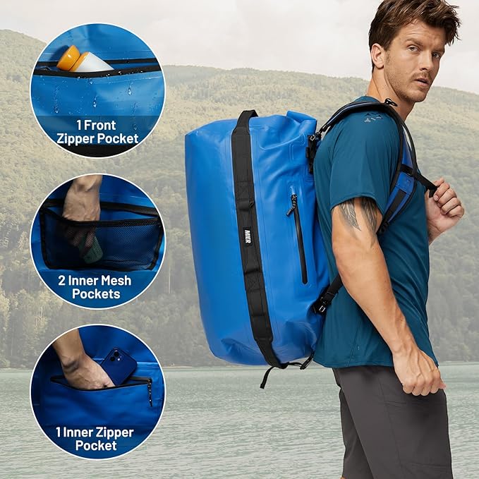 MIER Waterproof Duffel Bag Motorcycle Dry Bag Backpack Large Roll-Top Heavy Duty Dry Duffle Bags for Kayaking Camping Boating Gym Beach Cruise Ship, 60L/80L