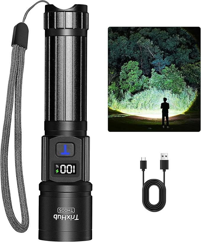 TrixHub Rechargeable Flashlights High Lumens, 5Mode Flash Light with LCD Digital Display, Super Bright Flashlight Adjustable Tactical Flashlight, High Powered LED Handheld Flashlight for Home