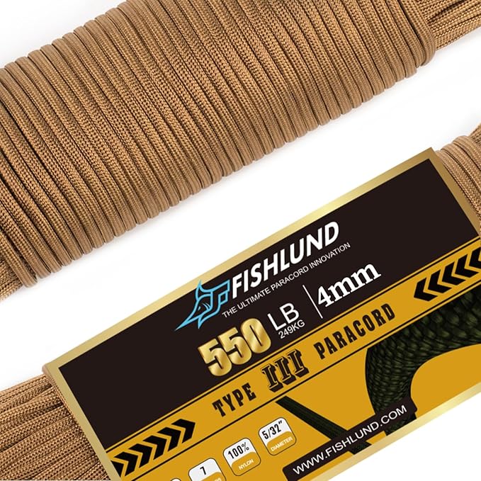 Paracord 550 lb, 7 Strand Paracord Rope 50ft 4mm, Nylon Parachute Cord for Camping, Coyote