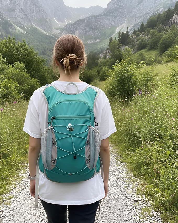 Hydration Backpack with 2L Water Bladder - Lightweight 15L Daypack with Phone-Sized Hip Belt Pockets, Anti-Chafe Cotton Edging & No-Bounce Straps - Small Water Backpack for Hiking, Running, Skiing