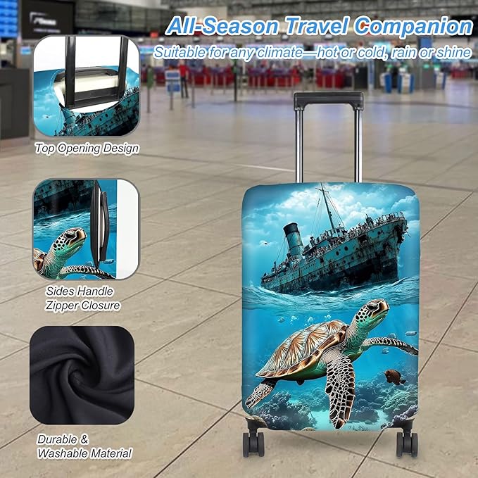 Luggage Cover Protector for 30-32 Inch Suitcases, TSA Approved Elastic Travel Suitcase Covers, Anti-Scratch Washable Luggage Sleeve for Carry On & Checked Bags, Majestic Sea Turtle