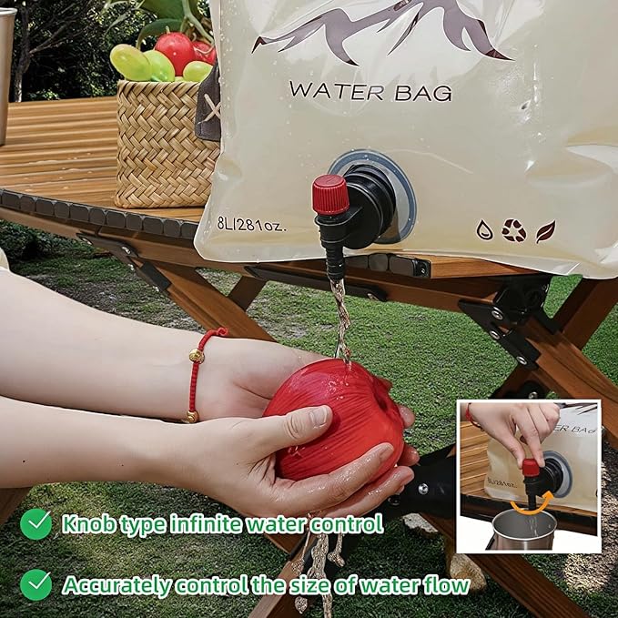 8L/281oz Outdoor Collapsible Water Jug BPA-Free w/Adjustable Faucet - Portable Leakproof Water Storage for Camping, Hiking, Travel & Emergencies (Khaki)