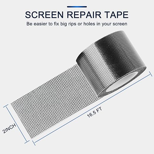 SANKEMU Window Screen Repair Kit 2 in X 16.5FT 3-Layer Strong Adhesive & Waterproof Tape Fiberglass Covering mesh, Repair for Window Screen and Screen Door tears Holes