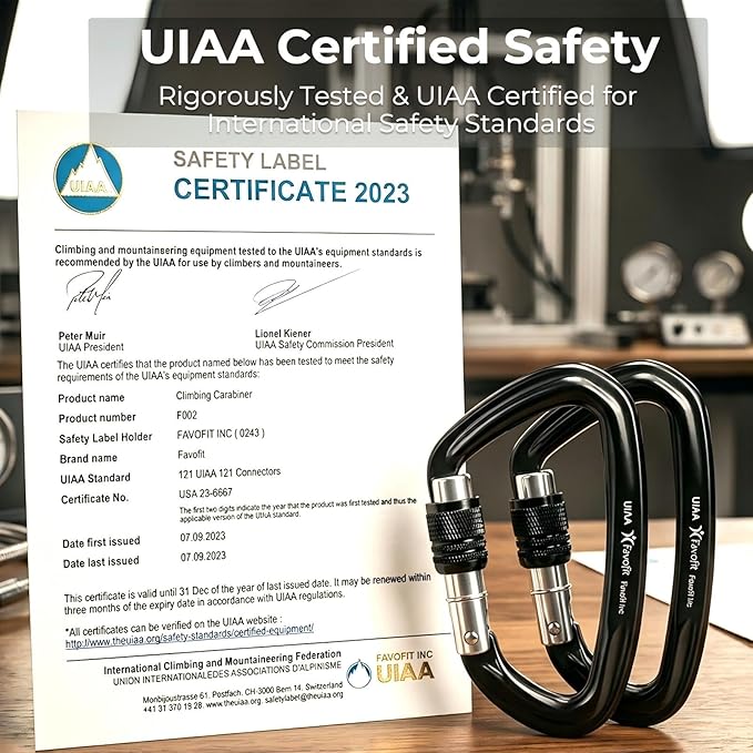 UIAA Certified 25kN-42kN Climbing Carabiners - Favofit Heavy Duty Locking Carabiner Clips with Twist or Screw Lock - Professional Rock Climbing Gear for Tree Climbing Arborist Rappelling & Rescue