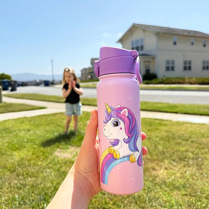 OLDLEY 20 Oz Insulated Stainless Steel Water Bottle For Kids, With Straws Leak-proof, Kids Water Bottles For School Boys Girls,Magic Unicorns