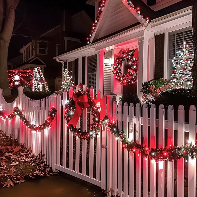 JMEXSUSS 2 Pack Solar String Lights Outdoor Waterproof, Total 400 LED 151FT Solar Christmas Lights Outdoor, 8 Modes Christmas Light for Outside Patio Yard Tree Decorations, Red and White