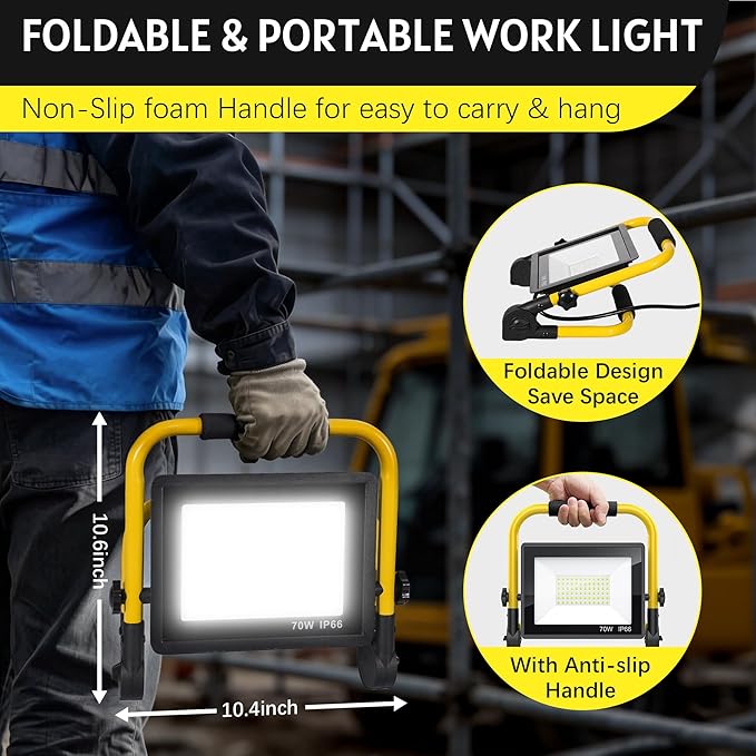 10000LM LED Work Light: Portable Work Light with 5FT Cord, IP66 Waterproof Flood Light for Garage Workshop Job Site Construction Indoor Outdoor Lighting, Tool Fathers Day Dad Gifts for Men Him Husband
