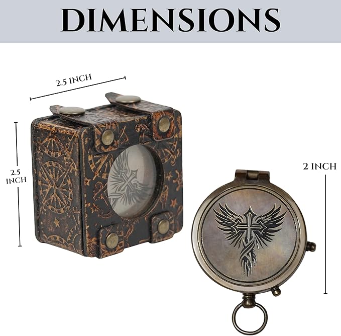 Handmade Brass Antique Compass with Leather Case – Vintage Finish Functional Pocket Navigation Tool for Travel, Hiking & Gift