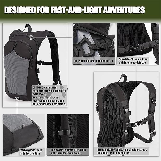 2-in-1 Hydration Backpack & Tactical Chest Pack with 2.5L Water Bladder, Modular Molle Hydration Vest, 500D Nylon Lightweight Running Water Bag for Gravel Cycling, MTB, Hiking, Enduro