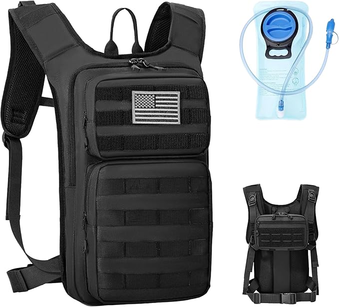Koculemi Tactical Hydration Backpack with 2L Water Bladder and Front Small Tactical Pouch, Outdoor Water Backpack for Men Women, Sports Hydration Pack for Hiking, Cycling, Climbing