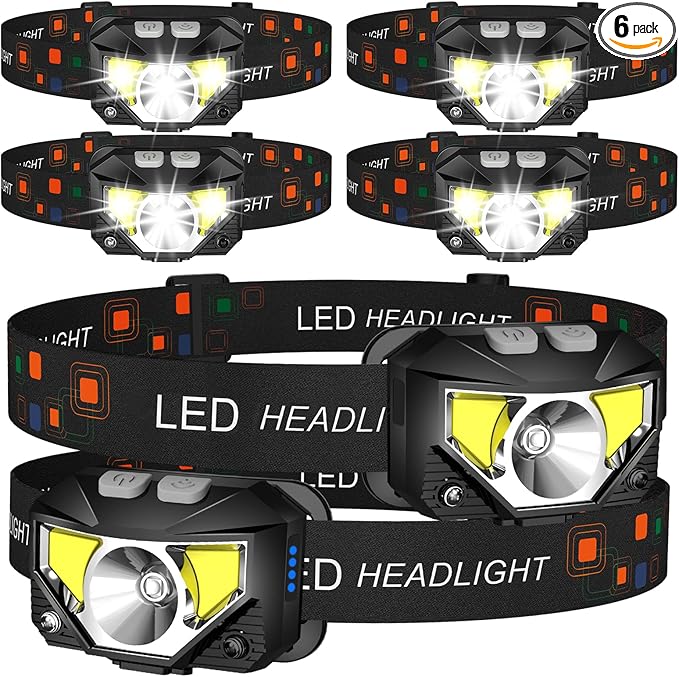 LHKNL Headlamp Flashlight,6-Pack Lumen Ultra Bright LED Rechargeable Headlight with White Red Light,Waterproof Motion Sensor Head Lamp,8 Mode for Outdoor Camping Running Cycling Fishing