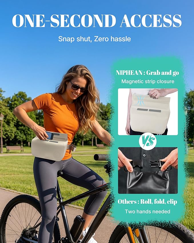 niphean IPX7 Waterproof Fanny Pack with Magnetic One-Hand Closure, Durable Waterproof Dry Bag, for Kayaking, Paddle Boarding, Beach Cruise Essentials, 2.5L Phone Pouch Dry Bags for Men Women, White