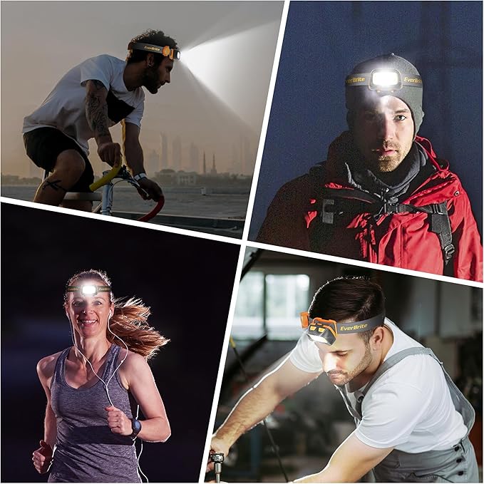 EverBrite 300 Lumens Headlamp with Red/Green/White Light Modes, Tail Light, Adjustable Headband - For Trail Running, Camping, Hiking