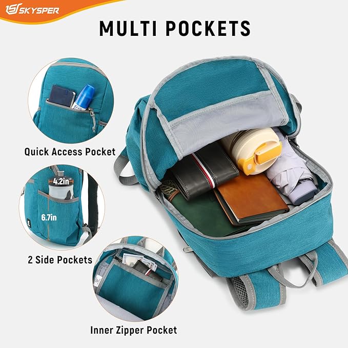 SKYSPER Anti Theft Hiking Backpack, 18L RFID Packable Travel Daypack, Lightweight Foldable Back Pack for Walking Daytrip