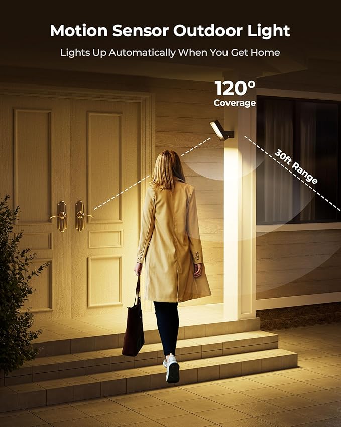 2 Pack Motion Sensor Outdoor Lights, 10000mAh Rechargeable Battery Operated Outdoor Lights with Remote, 3 Modes with Red Alert, Dimmable & 3CCT, Outdoor Security Lights for Porch, Backyard, Garage