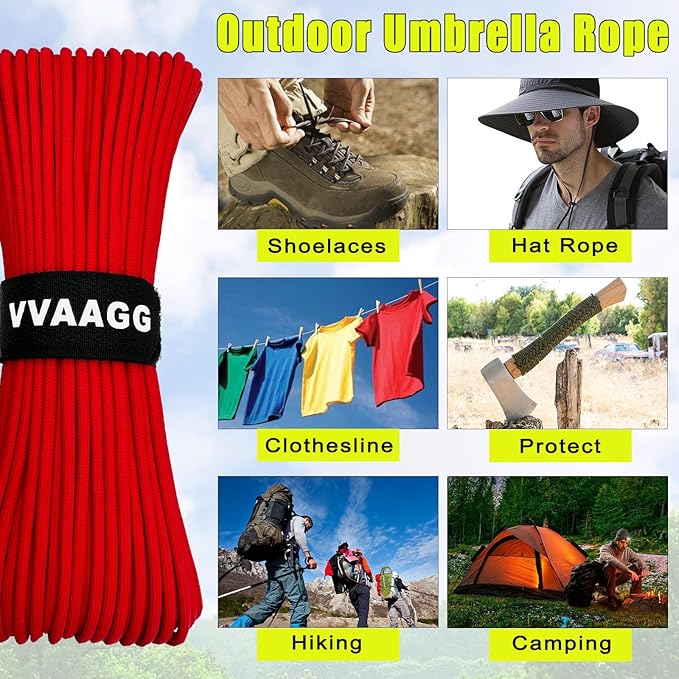 VVAAGG 1000 Paracord Rope, 50ft 12 Strand Parachute Cord for Crafting, DIY Projects, Survival Bracelets, Camping, Tent, Clothsline, Outdoor Hiking, Fishing (Red, 50FT)