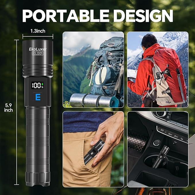 3Pack Rechargeable Flashlights 10000 High Lumens, Super Bright Flashlight with LCD Digital Display, 5Modes Adjustable LED Flashlight Tactical Flashlights High Powered, Flash Lights for Emergency