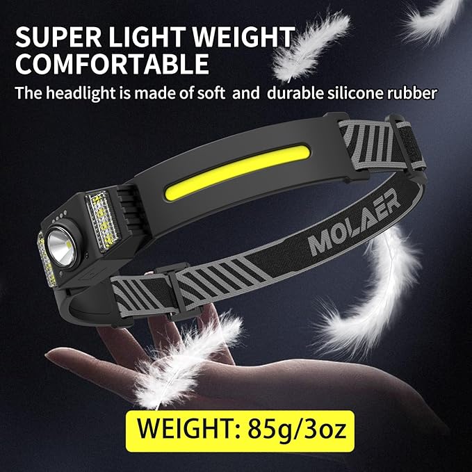 LED Headlamp Rechargeable 2PCS, Wide Beam Bright Headlight Flashlight with White Red Light, Lightweight, Weatherproof, 9 Modes Motion Sensor Head Lamp for Outdoor Camping Running
