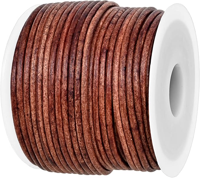 GENIQUE Real/Genuine Round Leather String Cord for Necklace, Bracelets, Jewellery, Braiding (1.5mm, Red Brown Distressed)