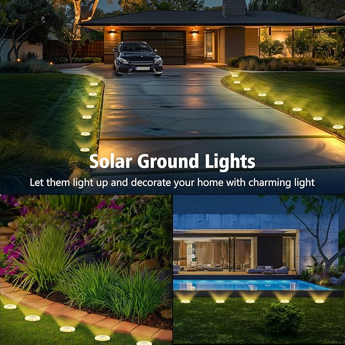 echosari Solar Ground Lights 12 Pack, Upgraded Solar Garden Lights Auto ON/Off Landscape Lighting Outdoor In-Ground Lights Waterproof Long Lasting for Pathway Walkway Patio (Warm White)