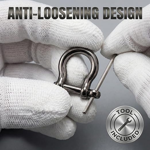 Matte Grey 5/32" Bow Shackle, 5 Pack with Tool, 1433lbs D-Ring Shackle Clasp, Small Stainless Style Anchor Shackle for Paracord Bracelet, Survival Gear