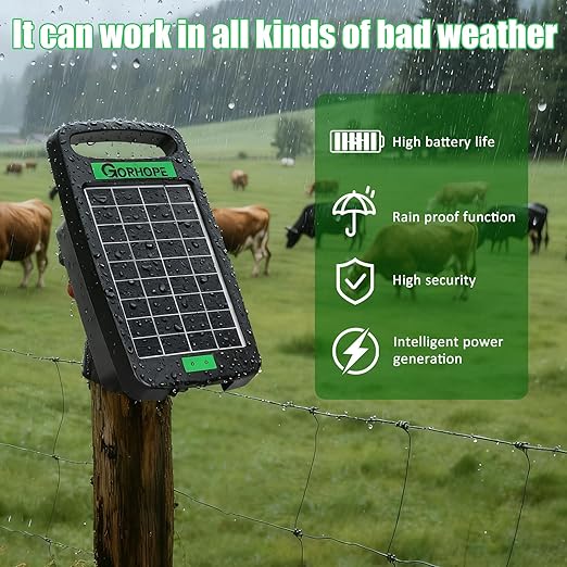 5 Miles Solar Electric Fence Charger,Output 0.11J Electric Fence Charger Solar Powered, 24-Hour Uninterrupted Protection Solar Powered Electric Fence, Solars Electricing Fence Kit for Garden