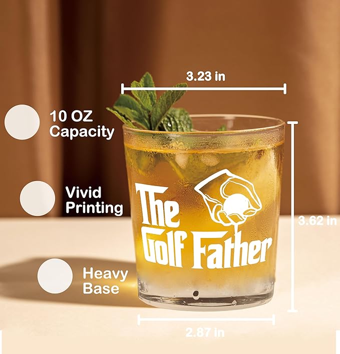 Nogrit Father's Day Golf Gifts Whiskey Glasses 10 oz, Dad Grandpa Papa Golf Gifts for Father's Day, Golfers Old Fashioned Rocks Glasses for Men Golfers Drinking Cocktail Scotch Vodka Tequila Rum