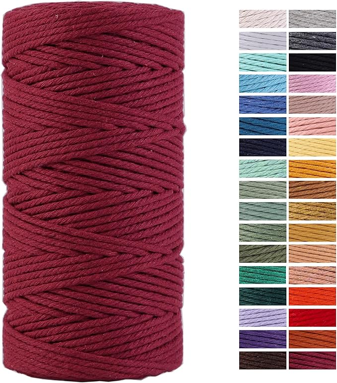 Wine Red Macrame Cord 3mm x 109Yards, Colored Cotton Rope Colorful Cotton Craft Cord Twine for Wall Hanging Plant Hanger Crafts Knitting Decorative Projects