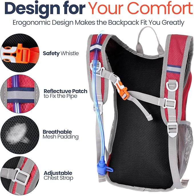 Shinylin 2 Pcs Kids Hydration Backpack with 1.5L Water Bladder Lightweight Kids Hiking Backpack Water Rucksack for Boys Girls Climbing Running