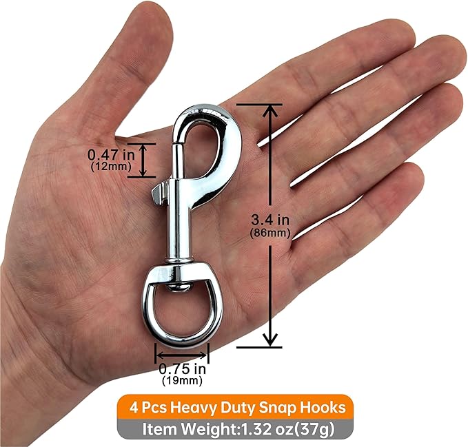 Garwor 4Pcs Heavy Duty Chrome Swivel Snap Hooks with Spring,Flag Hooks 0.77"x3.38",Pet Buckle Multipurpose Dog Leashes Key Chain for Linking Pet Leash & Collar,DIY Crafts