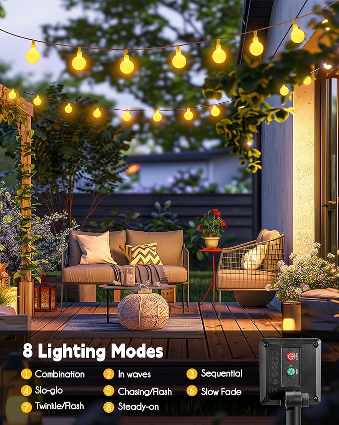 Brightown Solar String Lights Outdoor Waterproof, 19.6Ft 60 LED Globe Solar Patio Lights, 8 Modes Balcony Lights for Yard Patio Tree Canopy Party Camping Balcony