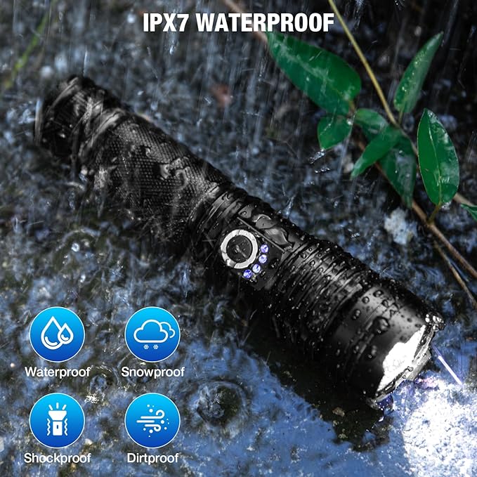 MILAOSHU Rechargeable Flashlights 90000 High Lumens - 2 Pack, Super Bright LED Flashlight Rechargeable with 5 Light Modes, High Powered & IPX7 Waterproof Flash Light for Camping, Home