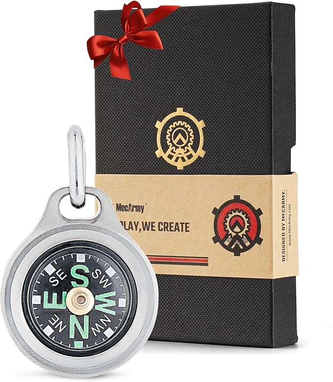 MecArmy Mini Titanium/Brass Compass, Waterproof IPX5 Pocket Compass for Hiking & Survival, Keychain & Necklace Gifts for Men & Women, Ideal Graduation & Outdoor Adventure Present