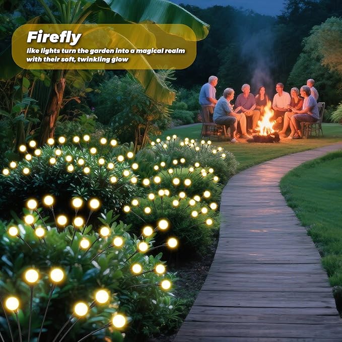Solar Lights Outdoor-6Pack 48LEDs Solar Garden Firefly Lights Outside,Solar Powered Light Outdoor and Garden Decorative IP65 Waterproof,Yard Patio Pathway Decor,Gardening Gifts for Women,Warm White
