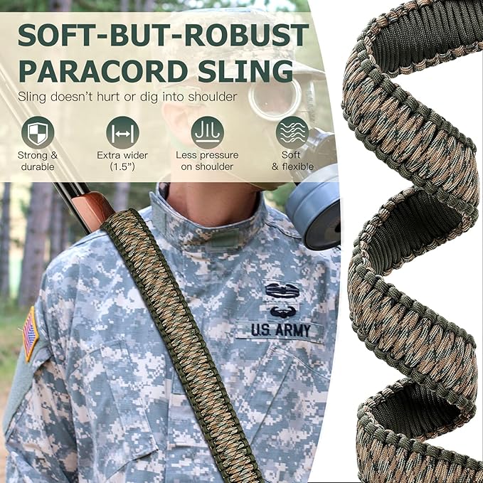 VVAAGG Two-Point Paracord Rifle Sling with Swivels, Non-Slip Gun Sling with Adjustable Length Strap