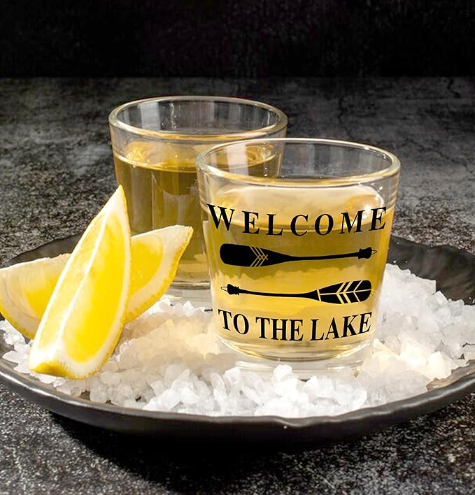 Nogrit Lake House Decor Whiskey Glasses 10 Oz,Welcome To The Lake, Beach Wine Glasses,Old Fashioned Rocks Glasses Lake Tequila Gifts For Women Men