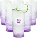Large Capacity 16 oz Hobnail Drinking Glasses Set of 6, Vintage Glassware Drinking Glasses, Gradual Purple Water Glasses Tumbler, Cups for Kitchen, Juice, Beer, Cocktail, Whiskey