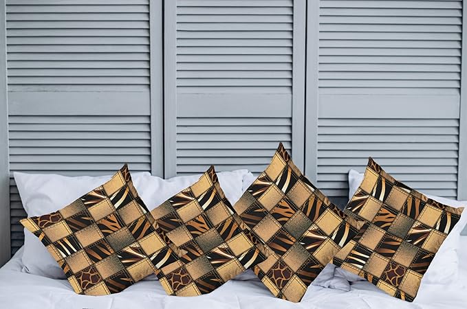 Ambesonne Safari Decorative Throw Pillow Case Pack of 4, Jeans Denim Patchwork in Safari Style Wilderness Design Art Print, Cushion Cover for Couch Living Room Car, 20", Brown Black