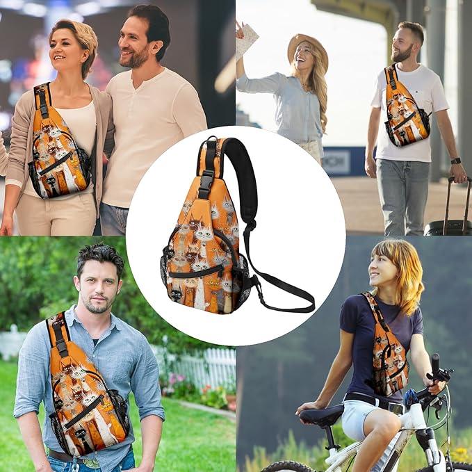 FyLybois Cat Sling Bag for Women Lightweight Crossbody Backpack Casual Daypack with Adjustable Strap for Travel Work Hiking Everyday Use